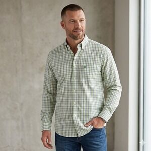 Wrangler George Strait Mens Size XL Cowboy Cut Plaid Button Shirt Western Green